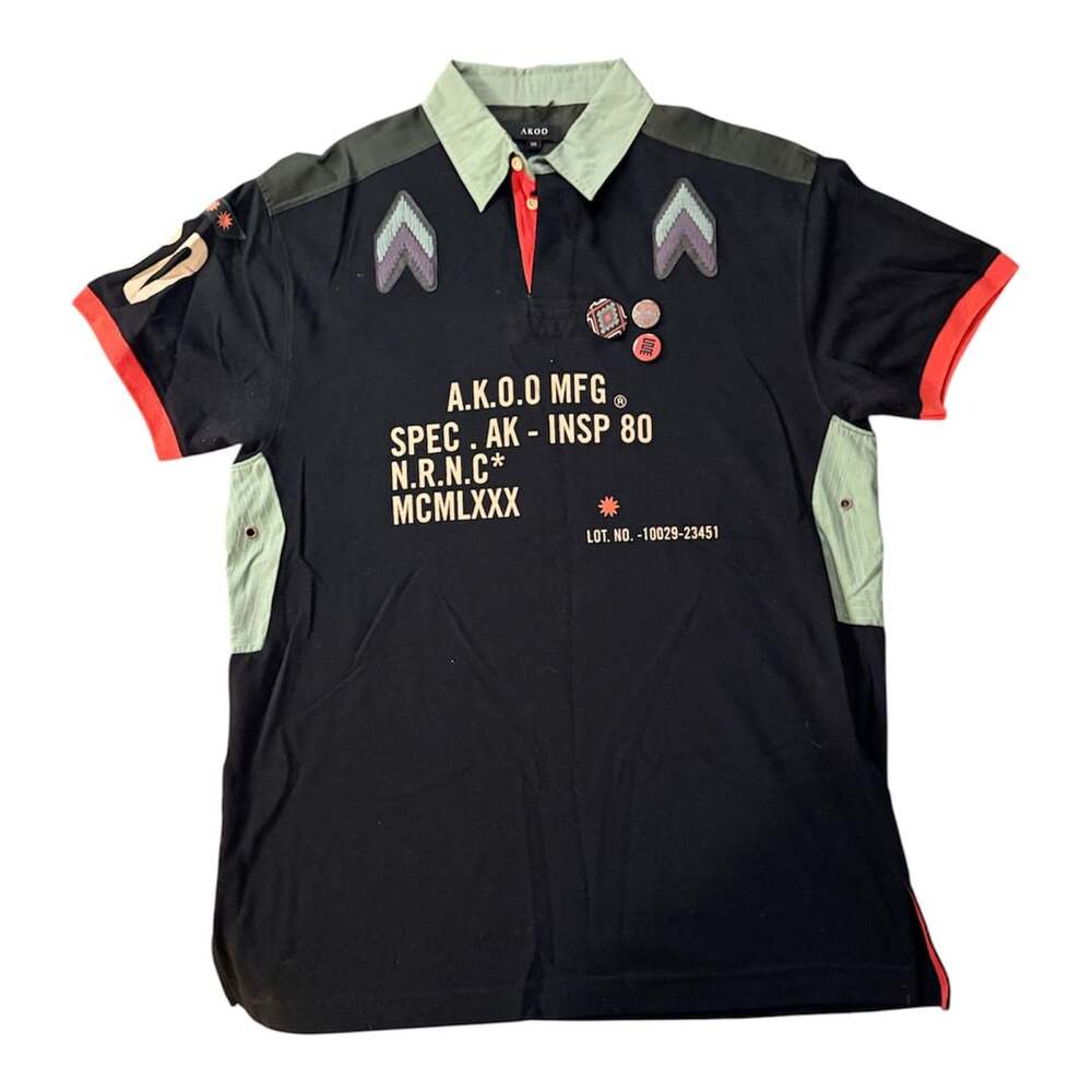 AKOO Graphic Print Polo Shirt Size XXL Black Military Style